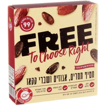 פרי חטיפי תמרים אגוזים ושברי קקאו 5 יחידות 125 גרם