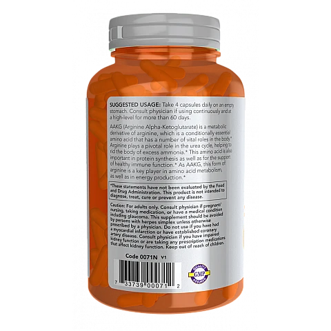AAKG 2200 ארגינין אלפא-קטוגלוטרט ‏180 כמוסות - מבית NOW FOODS