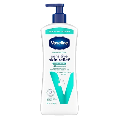 וזלין תחליב גוף טיפול אינטנסיבי להקלה על עור רגיש ללא בישום - ללא בושם - 600 מ"ל - מבית VASELINE