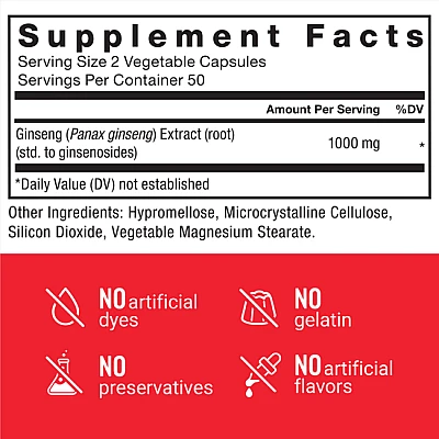 פנאקס ג'ינסנג 1,000 מ"ג 100 כמוסות צמחיות - מבית Force Factor