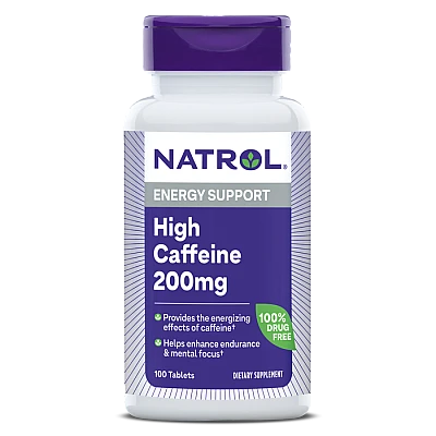 קפאין 200 מ"ג - קפאין באיכות גבוהה - 100 טבליות - מבית Natrol