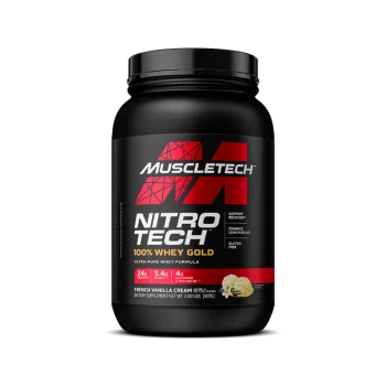 Nitro Tech חלבון מי גבינה 100% זהב GOLD WHEY - קרם וניל צרפתי - 907 גרם - מבית MuscleTech