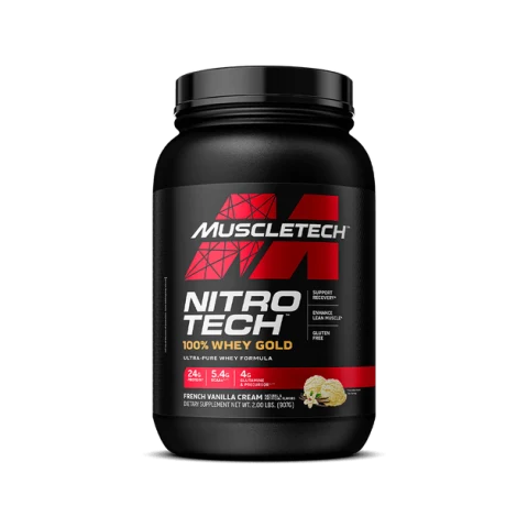 Nitro Tech חלבון מי גבינה 100% זהב GOLD WHEY - קרם וניל צרפתי - 907 גרם - מבית MuscleTech Nitro Tech חלבון מי גבינה 100% זהב GOLD WHEY - קרם וניל צרפתי - 907 גרם - מבית MuscleTech