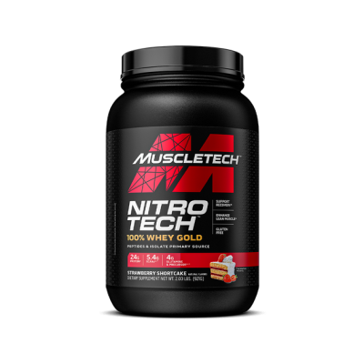 Nitro Tech - חלבון מי גבינה 100%‎ Whey Gold - עוגת תות שדה - 921 גרם - מבית MuscleTech