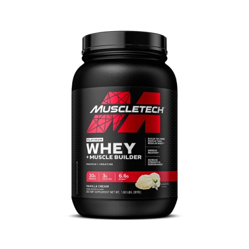 מי גבינה פלטינום + לבניית שרירים - קרם וניל - 817 גרם - מבית MuscleTech