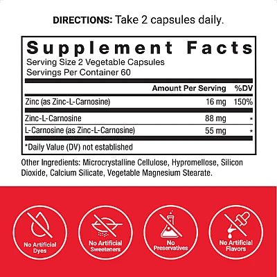 קומפלקס אבץ ל-קרנוזין 120 כמוסות צמחיות - מבית Force Factor