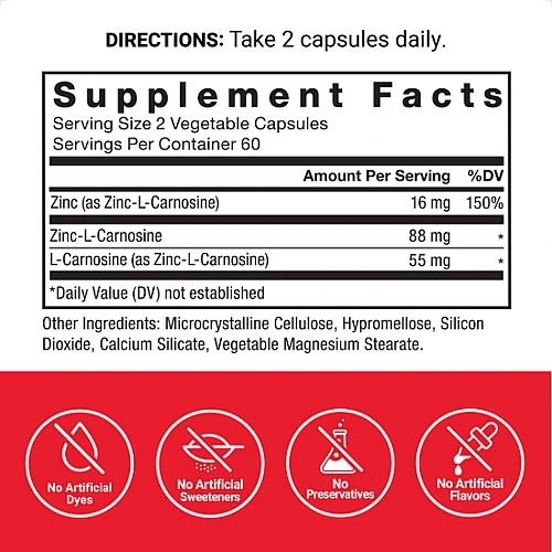 קומפלקס אבץ ל-קרנוזין 120 כמוסות צמחיות - מבית Force Factor