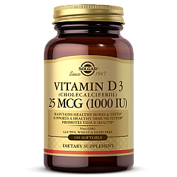 ויטמין IU 1000 D3 יחב"ל סולגאר - 100 כמוסות רכות - מבית SOLGAR