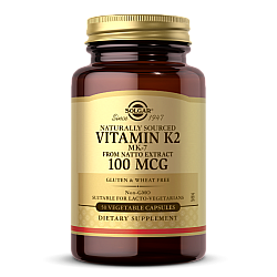 סולגאר ויטמין K2 קיי2 ממקור טבעי - 100 מק"ג - 50 כמוסות - מבית SOLGAR