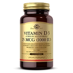 סולגאר ויטמין IU 1000 D3 יחב"ל - 250 כמוסות רכות מבית SOLGAR