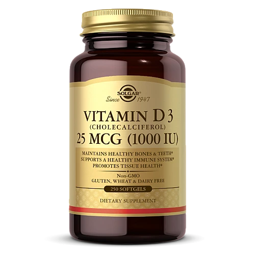 סולגאר ויטמין IU 1000 D3 יחב"ל - 250 כמוסות רכות מבית SOLGAR
