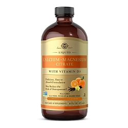 סולגאר סידן ומגנזיום ציטראט נוזלי בתוספת ויטמין D3 בטעם וניל ותפוז - 473 מ"ל מבית SOLGAR