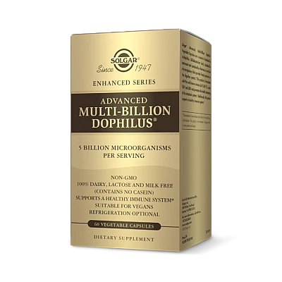פרוביוטיקה סולגאר נוסחת מולטי ביליון-דופילוס מתקדמת - 60 כמוסות מבית SOLGAR