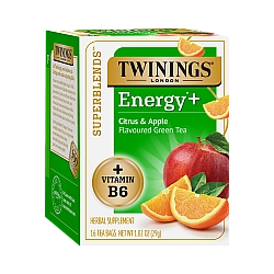 טווינינגס תה ירוק +Energy בטעם הדרים ותפוח 16 שקיקי - מבית Twinings