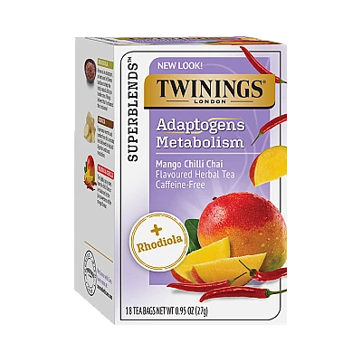 טווינינגס תה צמחי מרפה בוסט אדפטוג'נס Boost Adaptogens בטעם מנגו צ'ילי צ'אי ללא קפאין 18 שקיקי - מבית Twinings