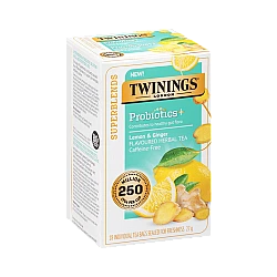 טווינינגס תה צמחים פרוביוטיקה Probiotics בטעם לימון וג'ינג'ר ללא קפאין 18 שקיקי - מבית Twinings