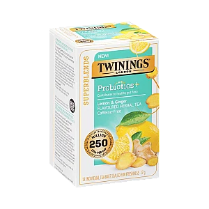 טווינינגס תה צמחים פרוביוטיקה Probiotics בטעם לימון וג'ינג'ר ללא קפאין 18 שקיקי - מבית Twinings