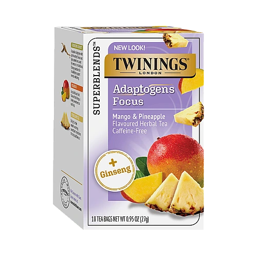 טווינינגס תה צמחים ריקז Focus ג'ינסנג מנגו ואננס נטול קפאין 18 שקיקי - מבית Twinings