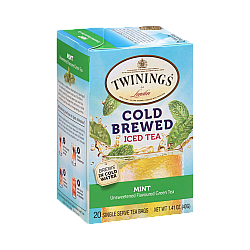 טווינינגס תה קר חליטה קרה ותה ירוק Cold Brewed Iced Tea לא ממותק בטעם מנטה 20 שקיקי - מבית Twinings