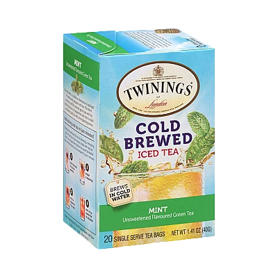 טווינינגס תה קר חליטה קרה ותה ירוק Cold Brewed Iced Tea לא ממותק בטעם מנטה 20 שקיקי - מבית Twinings