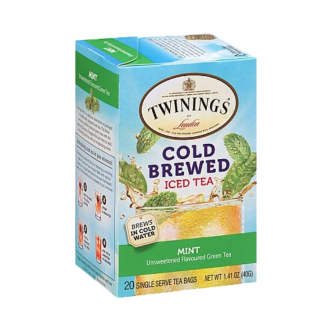 טווינינגס תה קר חליטה קרה ותה ירוק Cold Brewed Iced Tea לא ממותק בטעם מנטה 20 שקיקי - מבית Twinings טווינינגס תה קר חליטה קרה ותה ירוק Cold Brewed Iced Tea לא ממותק בטעם מנטה 20 שקיקי - מבית Twinings