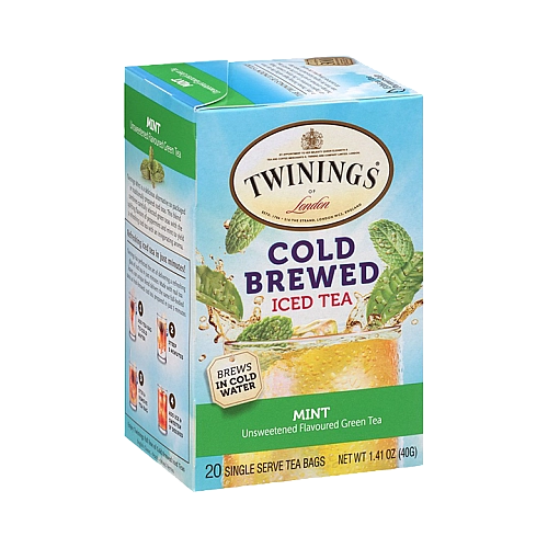 טווינינגס תה קר חליטה קרה ותה ירוק Cold Brewed Iced Tea לא ממותק בטעם מנטה 20 שקיקי - מבית Twinings