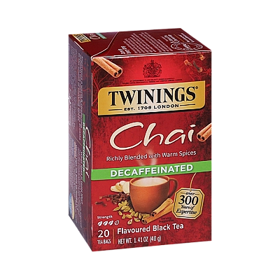 טווינינגס תה שחור בטעם צ'אי נטול קפאין 20 שקיקי - מבית Twinings