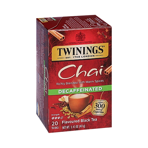 טווינינגס תה שחור בטעם צ'אי נטול קפאין 20 שקיקי - מבית Twinings