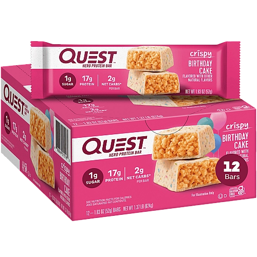 חטיף חלבון Crispy Hero בטעם עוגת יום הולדת 12 חטיפים - מבית Quest Nutrition