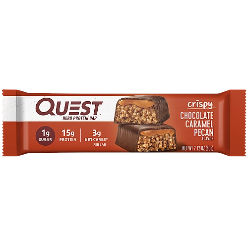 חטיף חלבון Crispy Hero בטעם שוקולד קרמל פקאן 12 חטיפים - מבית Quest Nutrition