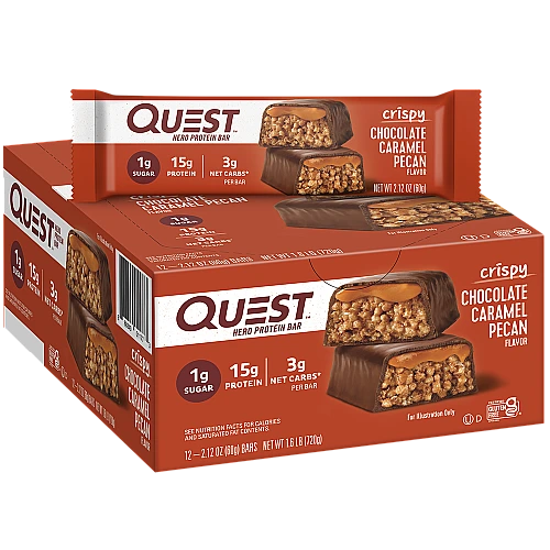 חטיף חלבון Crispy Hero בטעם שוקולד קרמל פקאן 12 חטיפים - מבית Quest Nutrition