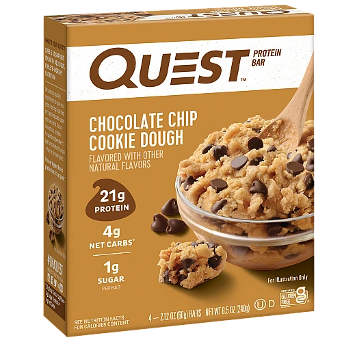 חטיף חלבון בטעם בצק עוגיות שוקולד צ'יפס 4 חטיפים - מבית Quest Nutrition
