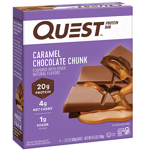 חטיף חלבון בטעם קרמל ושבבי שוקולד 4 חטיפים - מבית Quest Nutrition