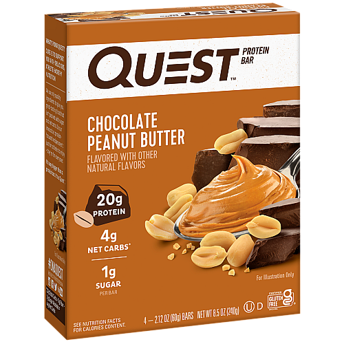 חטיף חלבון בטעם שוקולד וחמאת בוטנים 4 חטיפים - מבית Quest Nutrition