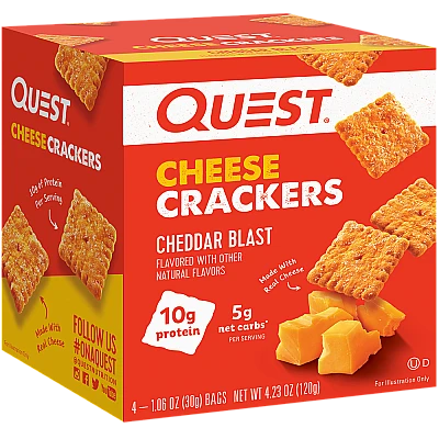 חטיפי ספורט קרקר גבינה צ‘דר עם חלבון 4 שקיות - מבית Quest Nutrition