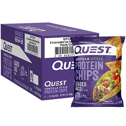 צ'יפס חלבון בסגנון טורטייה בטעם טאקו ממולא 8 שקיות - מבית Quest Nutrition