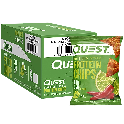 צ'יפס חלבון בסגנון טורטייה בטעם צ'ילי וליים 8 שקיות - מבית Quest Nutrition