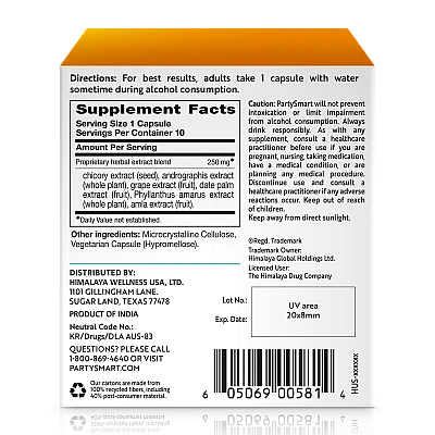 חמלאיה PartySmart תמיכה טבעית בכבד אחרי אירועים האלכוהול 10 כמוסות - מבית Himalaya