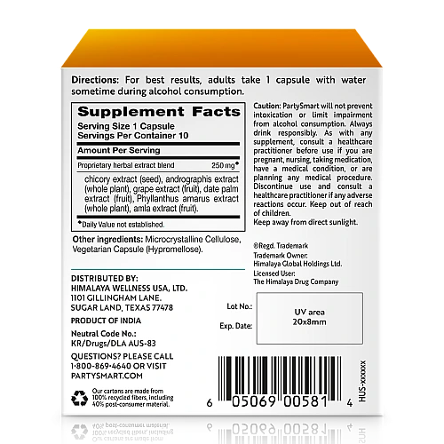חמלאיה PartySmart תמיכה טבעית בכבד אחרי אירועים האלכוהול 10 כמוסות - מבית Himalaya