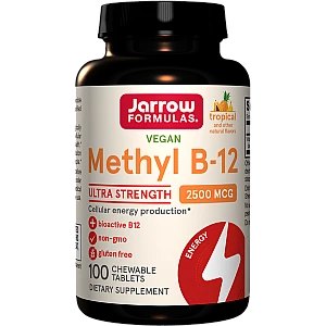 ג’ארו מתיל ויטמין B12 טבעוני 2500 מק"ג טעם טרופי - 100 טבליות לעיסות - מבית Jarrow Formulas