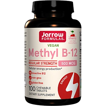 ג’ארו מתיל ויטמין B12 טבעוני 500 מק"ג טעם דובדבן - 100 טבליות לעיסות - מבית Jarrow Formulas