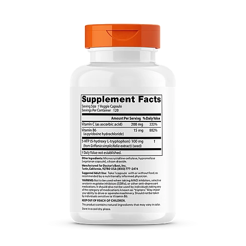 5-HTP עם ויטמינים B6 ו-C תכולה 120 כמוסות - מבית Doctor's best 5-HTP עם ויטמינים B6 ו-C תכולה 120 כמוסות - מבית Doctor's best