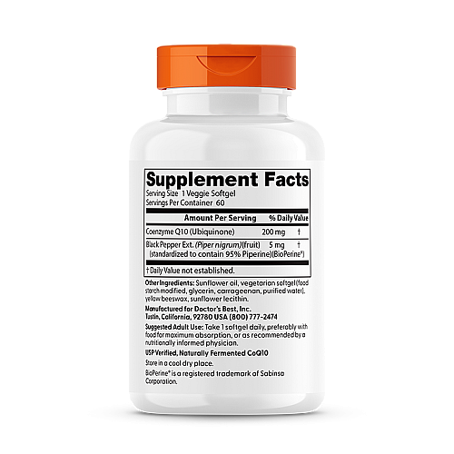 CoQ10 קו-אנזים ג'ל עם ביופרין 200 מ"ג - 60 כמוסות רכות - מבית Doctor's best