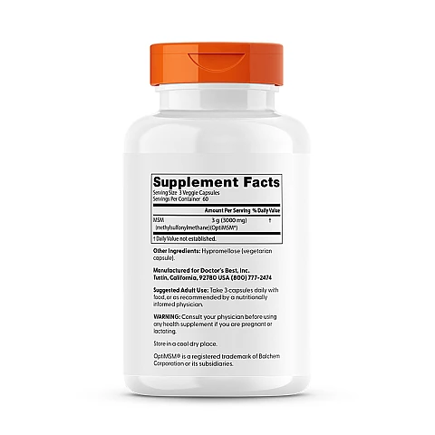 MSM עם OptiMSM למנה 3,000 מ"ג 180 כמוסות - מבית Doctor's best MSM עם OptiMSM למנה 3,000 מ"ג 180 כמוסות - מבית Doctor's best