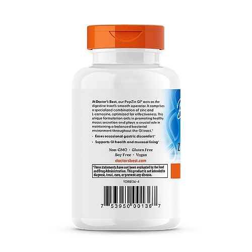 PepZin GI קומפלקס אבץ-ל-קרנוזין 120 כמוסות צמחיות - מבית Doctor's best