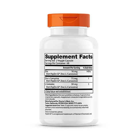 PepZin GI קומפלקס אבץ-ל-קרנוזין 120 כמוסות צמחיות - מבית Doctor's best