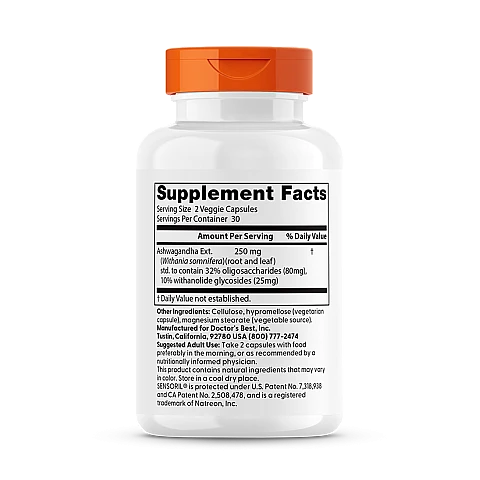 אשווגנדה 125 מ״ג - 60 כמוסות - מבית Doctor's best אשווגנדה 125 מ״ג - 60 כמוסות - מבית Doctor's best