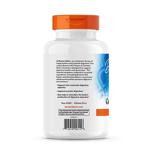 בטאין HCl פפסין וג'נטיאן מצמחי מרים 360 כמוסות - מבית Doctor's best