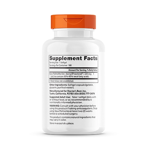 דקל ננסי תמצית מתוקננת 320 מ"ג 180 כמוסות - מבית Doctor's best