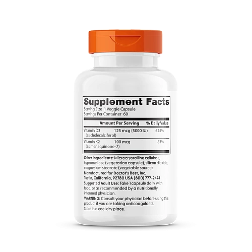 ויטמין D3 + K2 + MK-7 תכולה 60 כמוסות - מבית Doctor's best